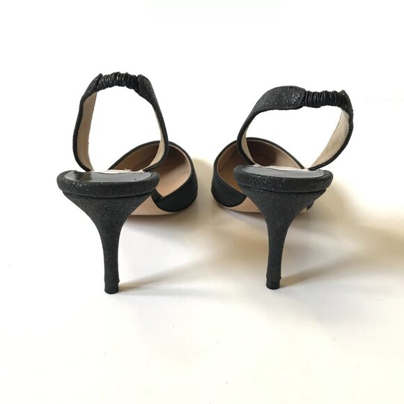 NIB NEW Manolo Blahnik Carolyne 70 Glitter Shoes Womens 37.5 Black Slingback 7.5 - Picture 9 of 14